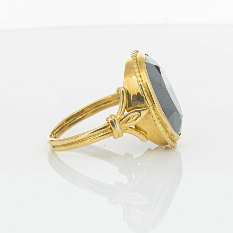 Deja Vu 18ct Yellow Gold Oval-Faceted Hematite Ring - Ring - Walker & Hall