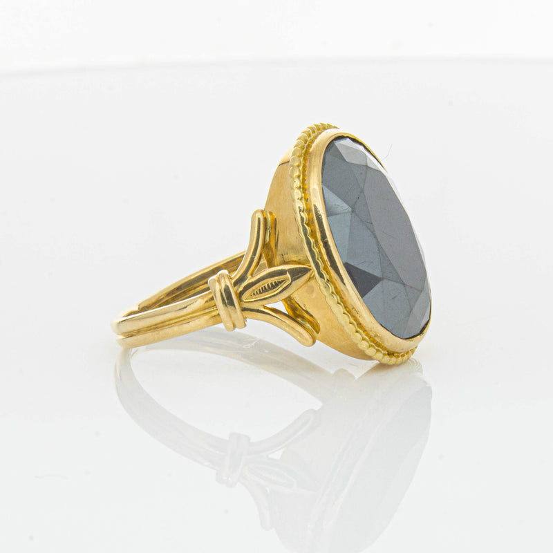 Deja Vu 18ct Yellow Gold Oval-Faceted Hematite Ring - Ring - Walker & Hall