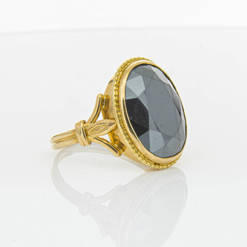 Deja Vu 18ct Yellow Gold Oval-Faceted Hematite Ring - Ring - Walker & Hall