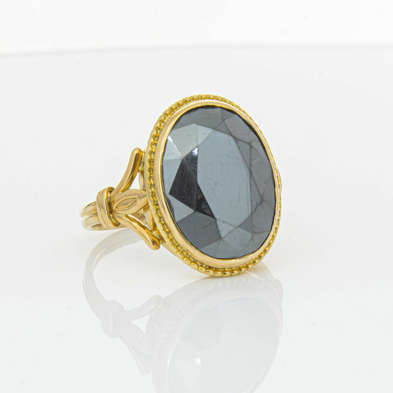 Deja Vu 18ct Yellow Gold Oval-Faceted Hematite Ring - Ring - Walker & Hall