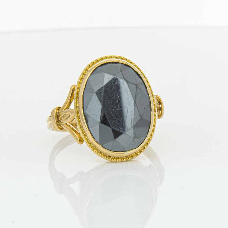 Deja Vu 18ct Yellow Gold Oval-Faceted Hematite Ring - Ring - Walker & Hall