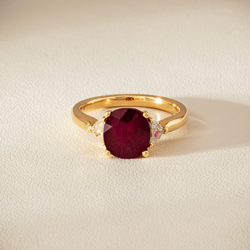 18ct Yellow Gold 3.39ct Ruby & Shield-Cut Diamond Ring - Ring - Walker & Hall