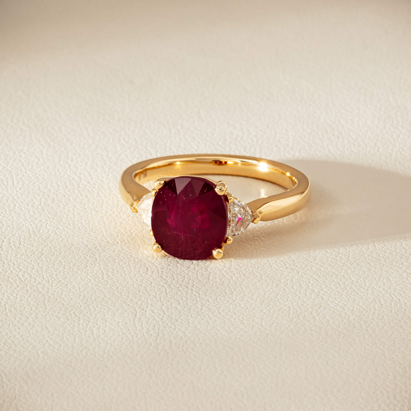 18ct Yellow Gold 3.39ct Ruby & Shield-Cut Diamond Ring - Ring - Walker & Hall