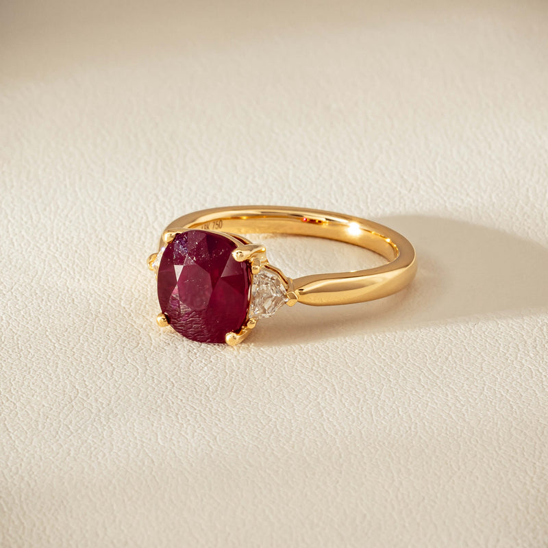 18ct Yellow Gold 3.39ct Ruby & Shield-Cut Diamond Ring - Ring - Walker & Hall