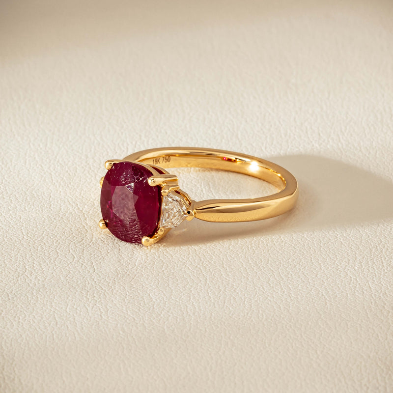 18ct Yellow Gold 3.39ct Ruby & Shield-Cut Diamond Ring - Ring - Walker & Hall