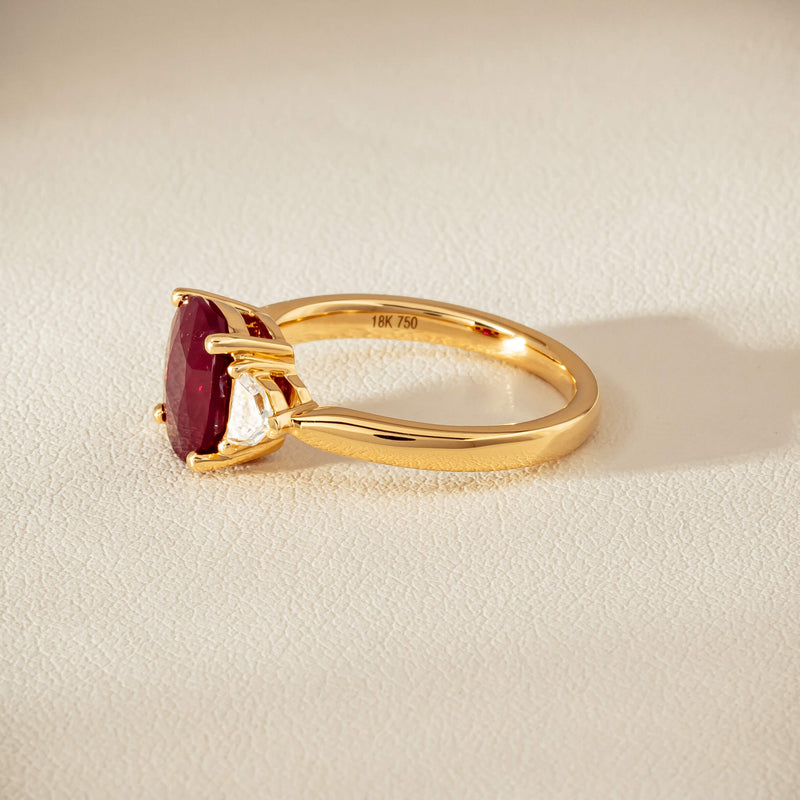 18ct Yellow Gold 3.39ct Ruby & Shield-Cut Diamond Ring - Ring - Walker & Hall