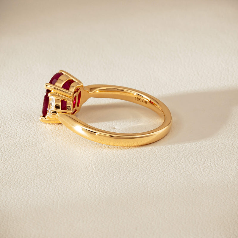 18ct Yellow Gold 3.39ct Ruby & Shield-Cut Diamond Ring - Ring - Walker & Hall