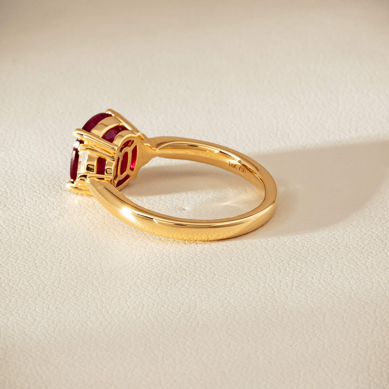 18ct Yellow Gold 3.39ct Ruby & Shield-Cut Diamond Ring - Ring - Walker & Hall