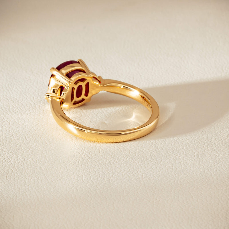 18ct Yellow Gold 3.39ct Ruby & Shield-Cut Diamond Ring - Ring - Walker & Hall