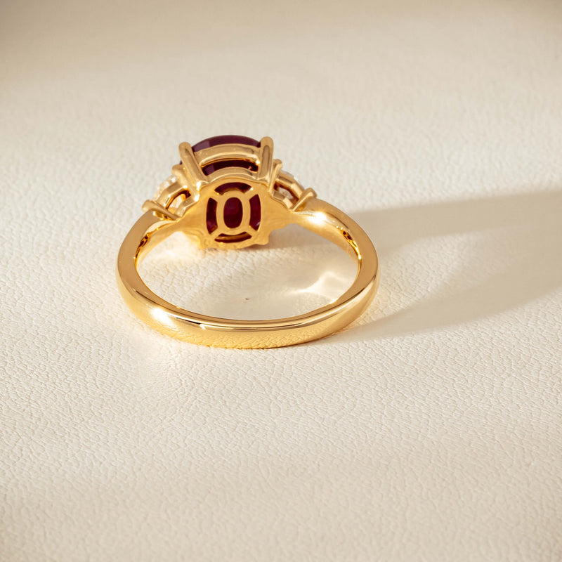 18ct Yellow Gold 3.39ct Ruby & Shield-Cut Diamond Ring - Ring - Walker & Hall