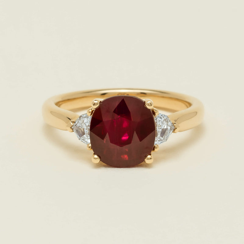 18ct Yellow Gold 3.39ct Ruby & Shield-Cut Diamond Ring - Ring - Walker & Hall
