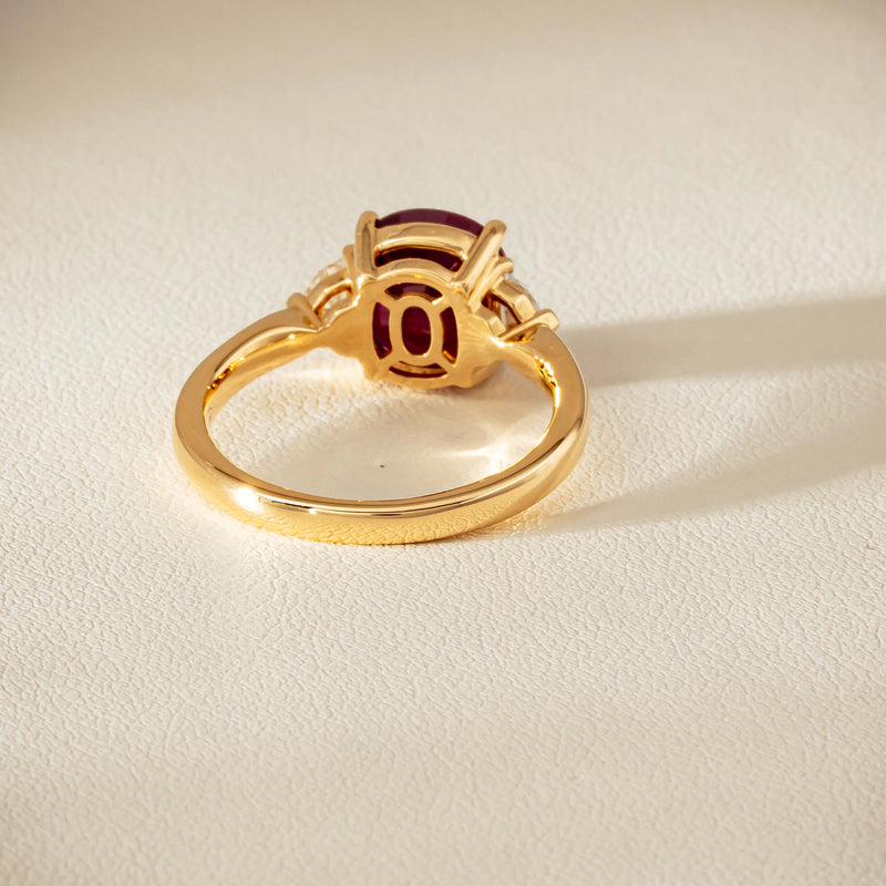 18ct Yellow Gold 3.39ct Ruby & Shield-Cut Diamond Ring - Ring - Walker & Hall