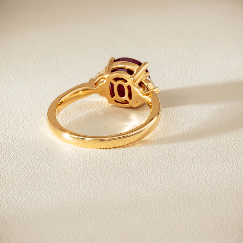 18ct Yellow Gold 3.39ct Ruby & Shield-Cut Diamond Ring - Ring - Walker & Hall