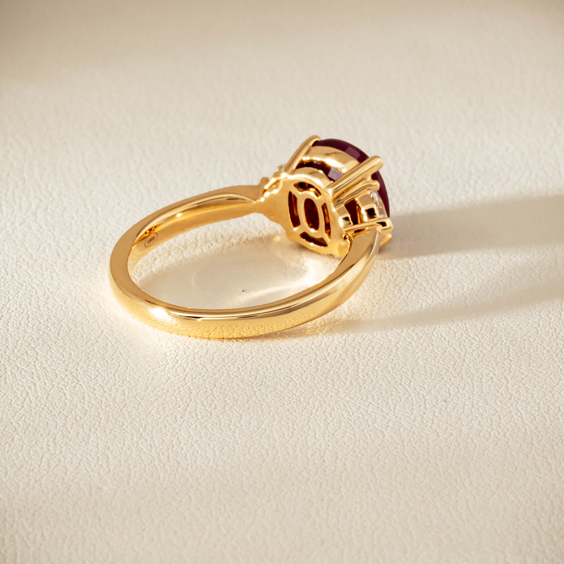 18ct Yellow Gold 3.39ct Ruby & Shield-Cut Diamond Ring - Ring - Walker & Hall