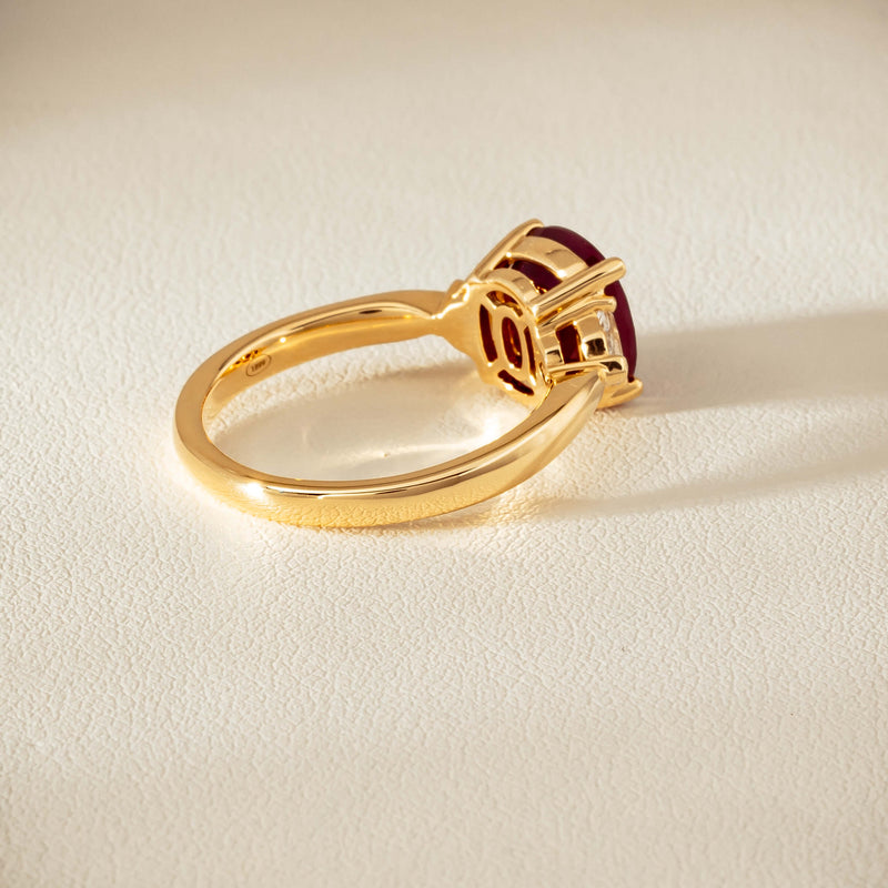 18ct Yellow Gold 3.39ct Ruby & Shield-Cut Diamond Ring - Ring - Walker & Hall