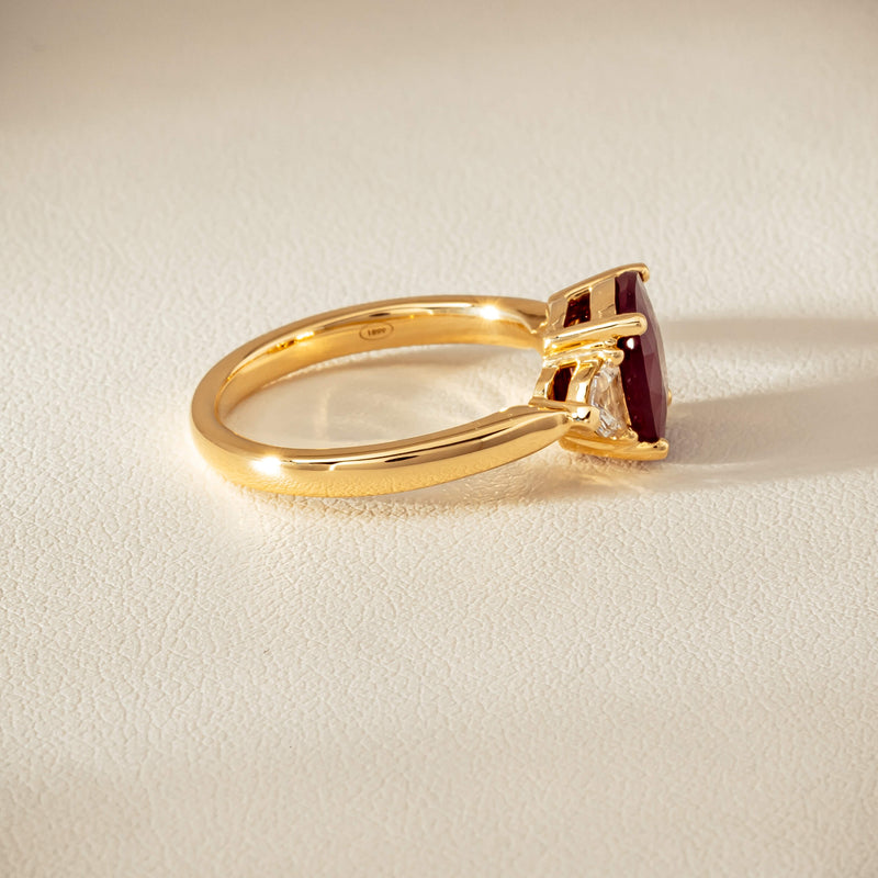 18ct Yellow Gold 3.39ct Ruby & Shield-Cut Diamond Ring - Ring - Walker & Hall