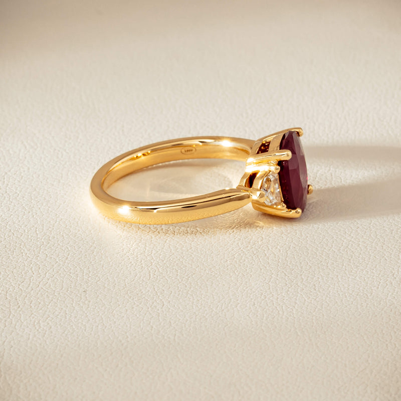 18ct Yellow Gold 3.39ct Ruby & Shield-Cut Diamond Ring - Ring - Walker & Hall