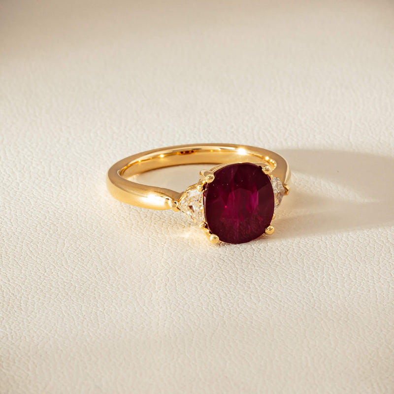 18ct Yellow Gold 3.39ct Ruby & Shield-Cut Diamond Ring - Ring - Walker & Hall