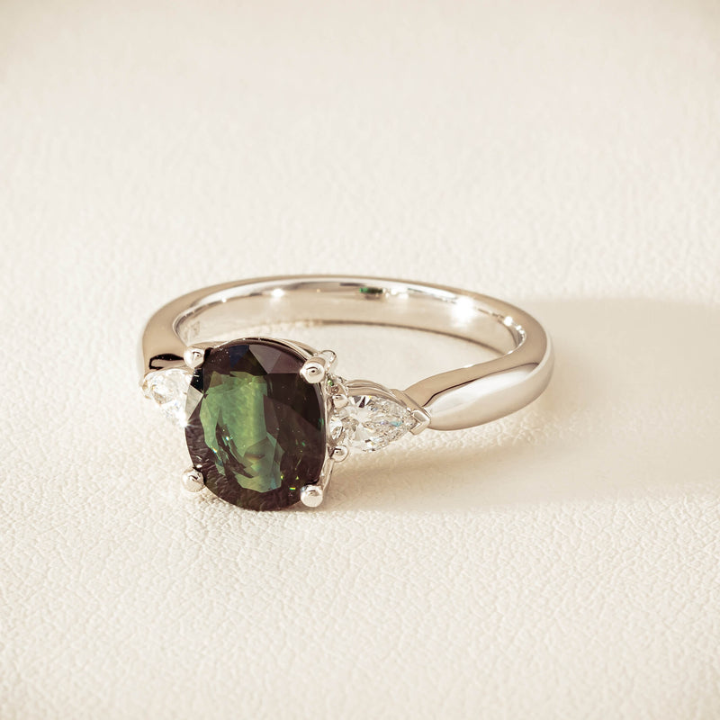 18ct White Gold 2.61ct Green Sapphire & Diamond Ayla Ring - Ring - Walker & Hall