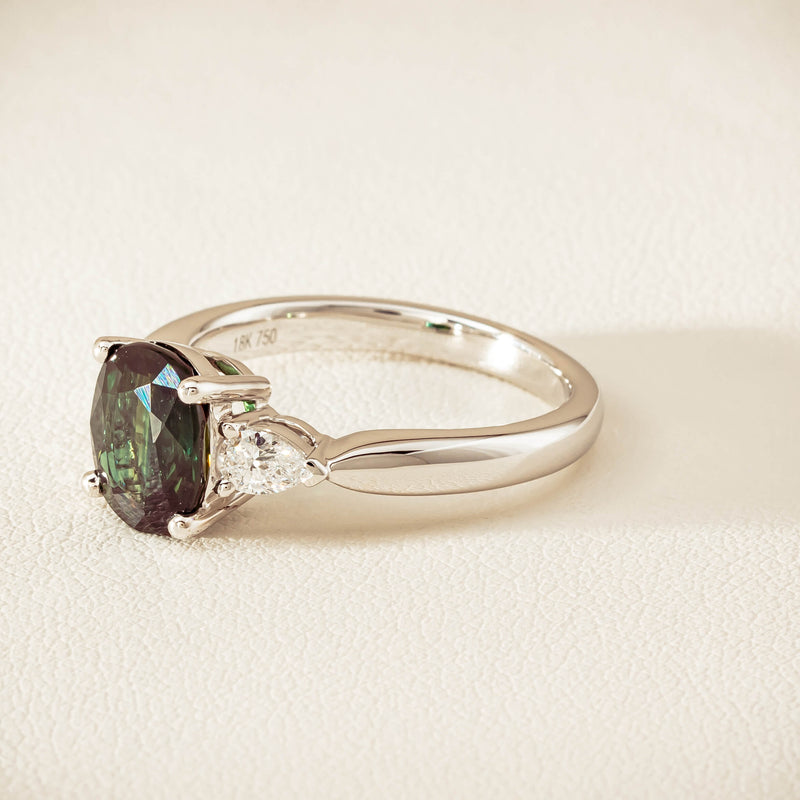 18ct White Gold 2.61ct Green Sapphire & Diamond Ayla Ring - Ring - Walker & Hall
