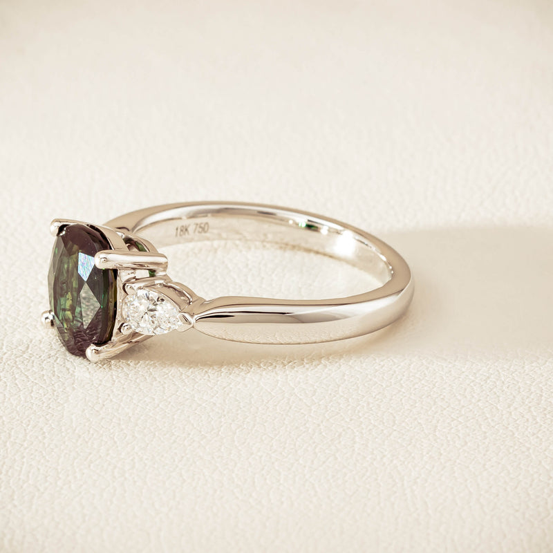 18ct White Gold 2.61ct Green Sapphire & Diamond Ayla Ring - Ring - Walker & Hall