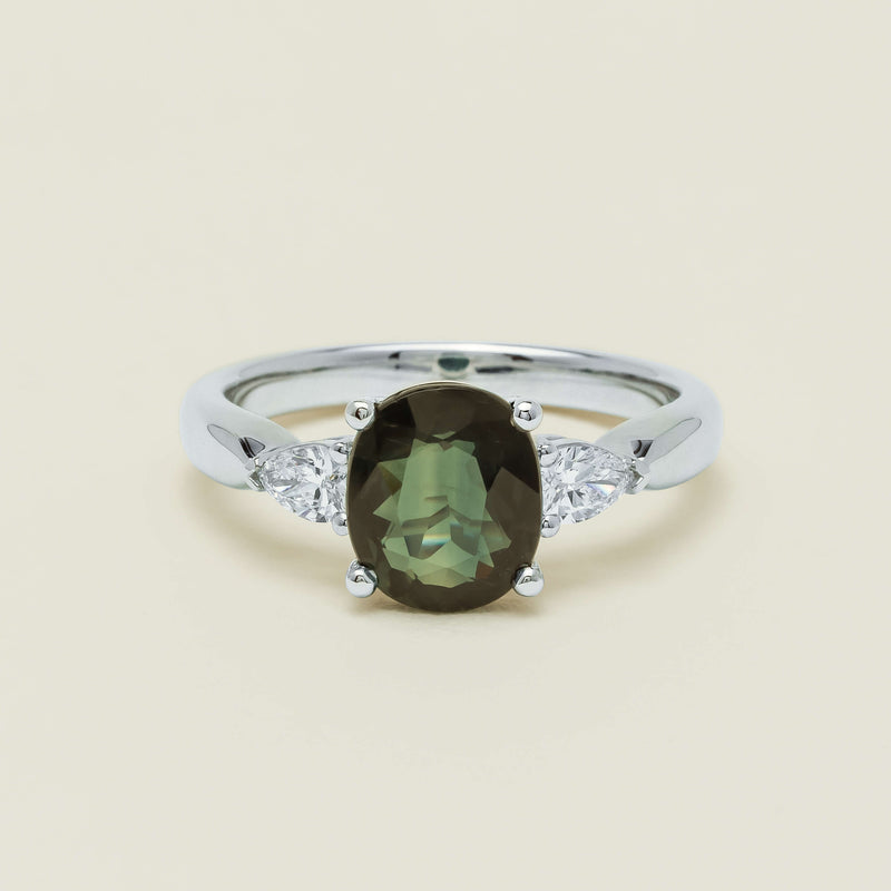 18ct White Gold 2.61ct Green Sapphire & Diamond Ayla Ring - Ring - Walker & Hall