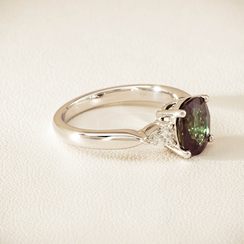 18ct White Gold 2.61ct Green Sapphire & Diamond Ayla Ring - Ring - Walker & Hall
