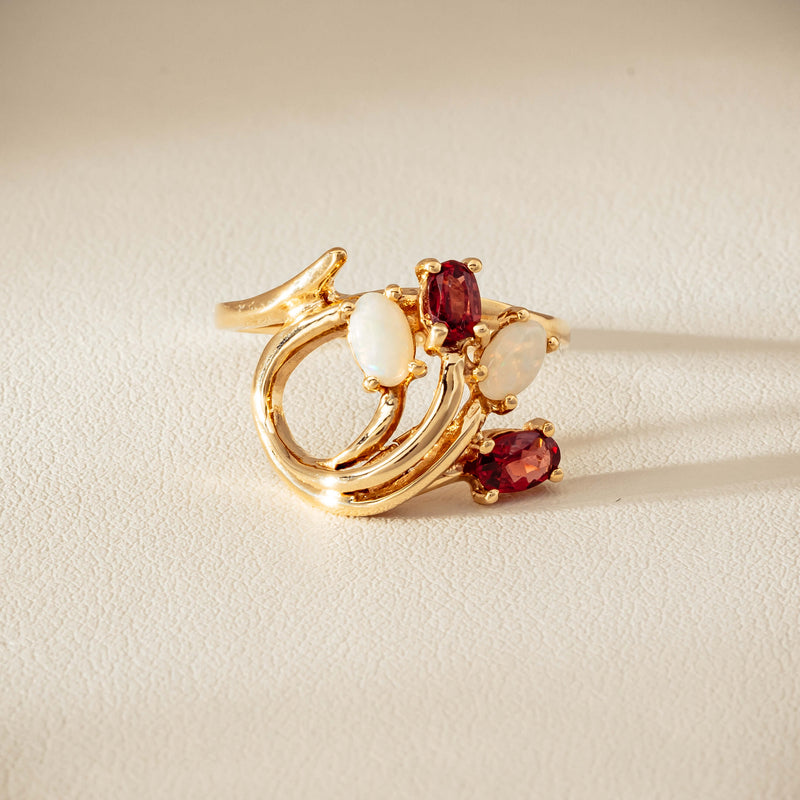 Deja Vu 9ct Yellow Gold Garnet & Opal Ring - Ring - Walker & Hall