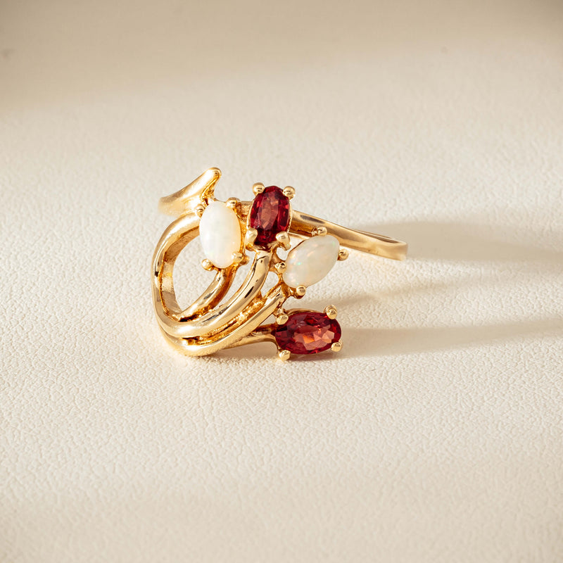 Deja Vu 9ct Yellow Gold Garnet & Opal Ring - Ring - Walker & Hall