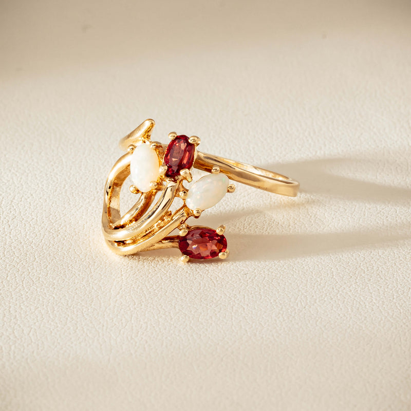 Deja Vu 9ct Yellow Gold Garnet & Opal Ring - Ring - Walker & Hall