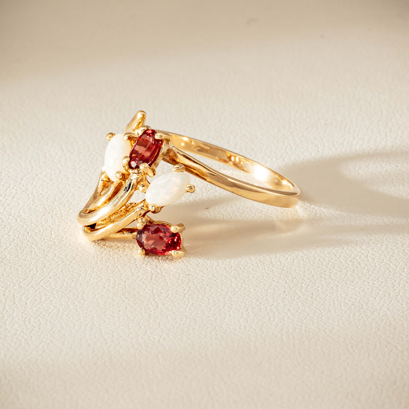 Deja Vu 9ct Yellow Gold Garnet & Opal Ring - Ring - Walker & Hall