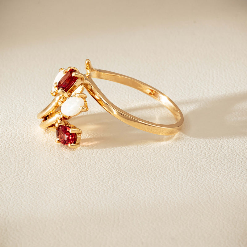 Deja Vu 9ct Yellow Gold Garnet & Opal Ring - Ring - Walker & Hall