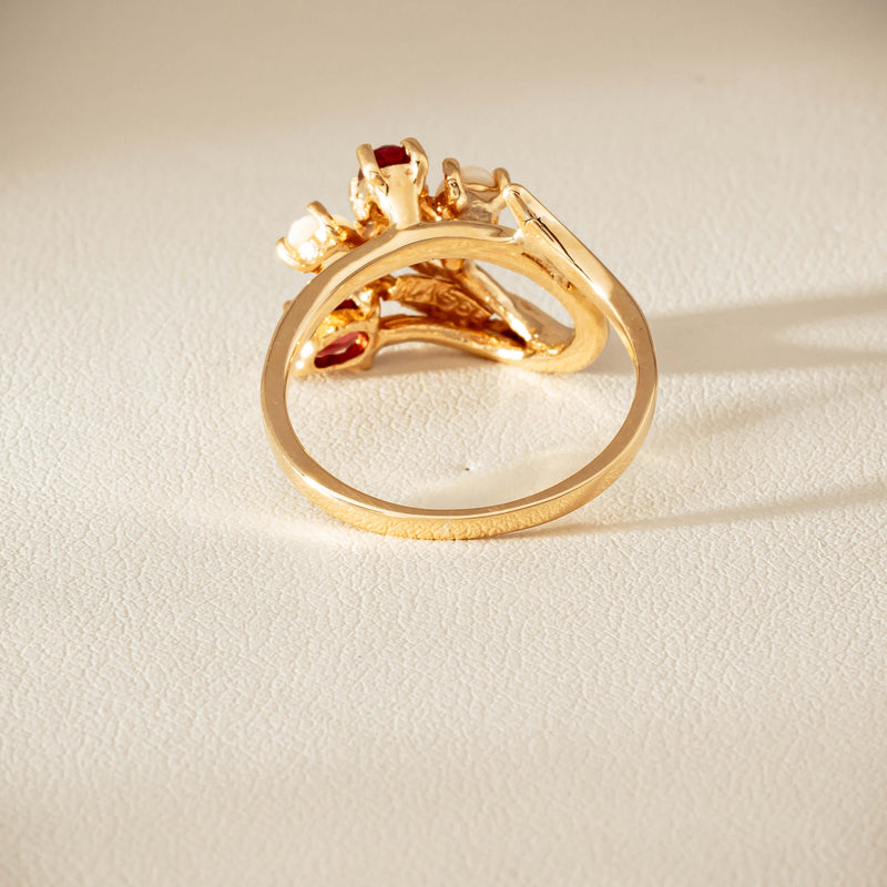 Deja Vu 9ct Yellow Gold Garnet & Opal Ring - Ring - Walker & Hall
