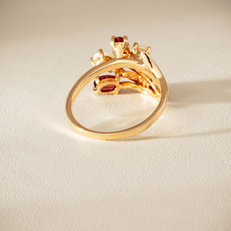 Deja Vu 9ct Yellow Gold Garnet & Opal Ring - Ring - Walker & Hall