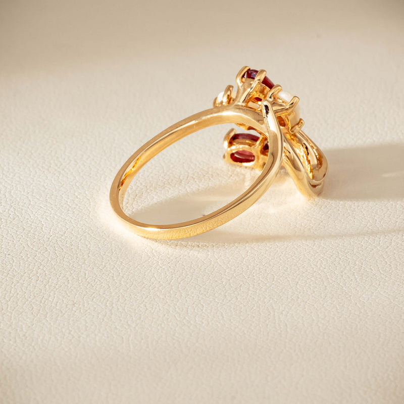 Deja Vu 9ct Yellow Gold Garnet & Opal Ring - Ring - Walker & Hall