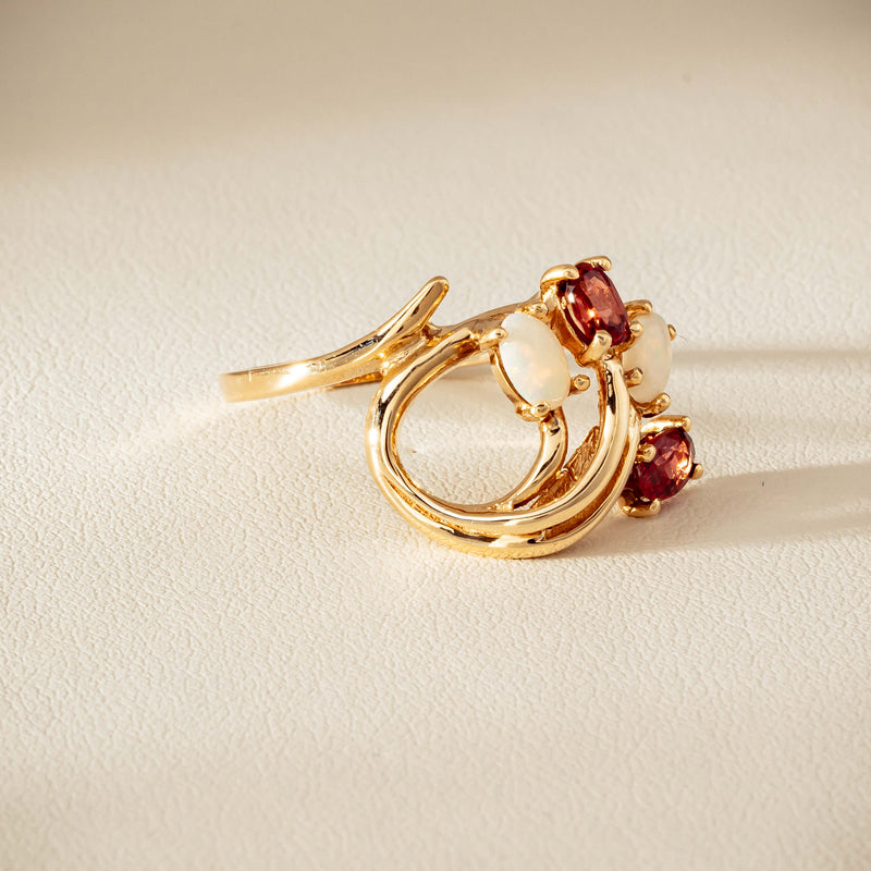 Deja Vu 9ct Yellow Gold Garnet & Opal Ring - Ring - Walker & Hall