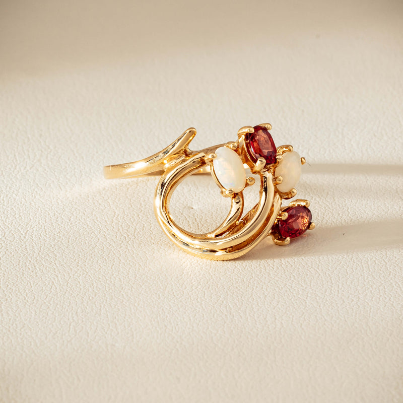 Deja Vu 9ct Yellow Gold Garnet & Opal Ring - Ring - Walker & Hall