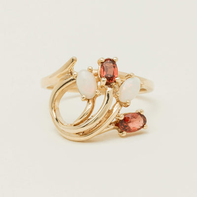Deja Vu 9ct Yellow Gold Garnet & Opal Ring - Ring - Walker & Hall
