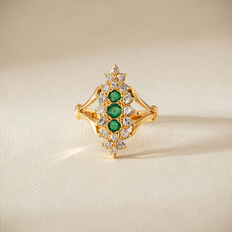 Deja Vu 18ct Yellow Gold Emerald & Diamond Cluster Ring - Ring - Walker & Hall