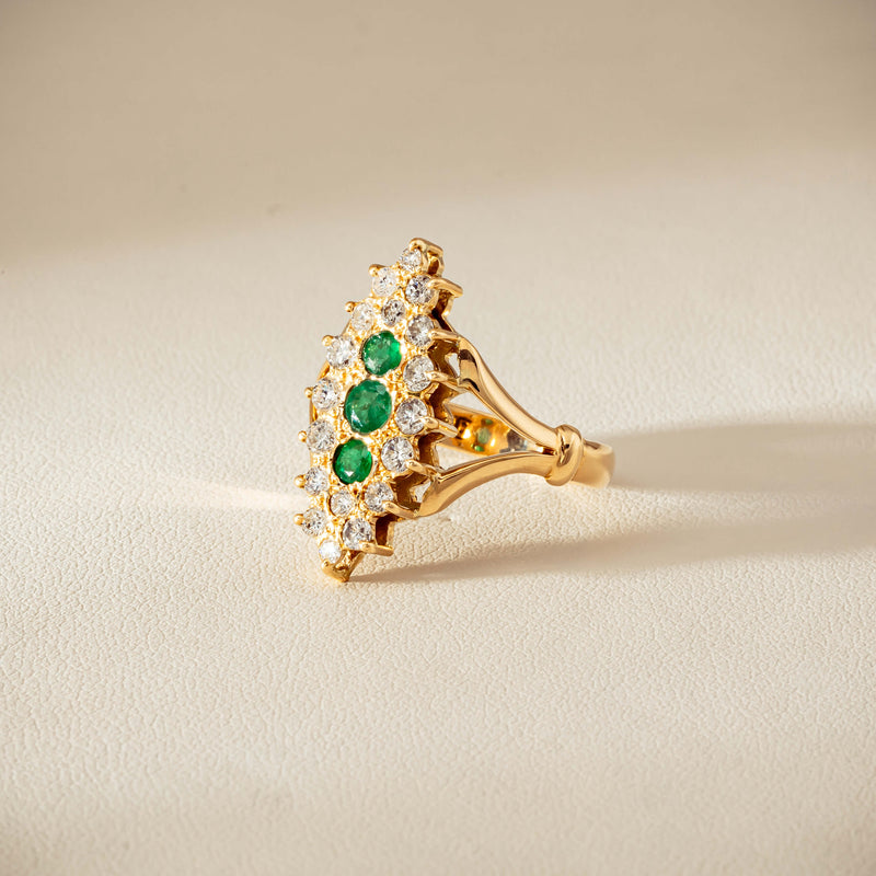 Deja Vu 18ct Yellow Gold Emerald & Diamond Cluster Ring - Ring - Walker & Hall