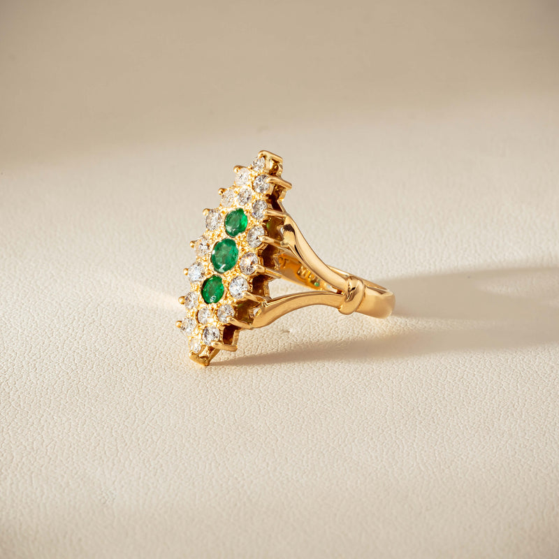 Deja Vu 18ct Yellow Gold Emerald & Diamond Cluster Ring - Ring - Walker & Hall