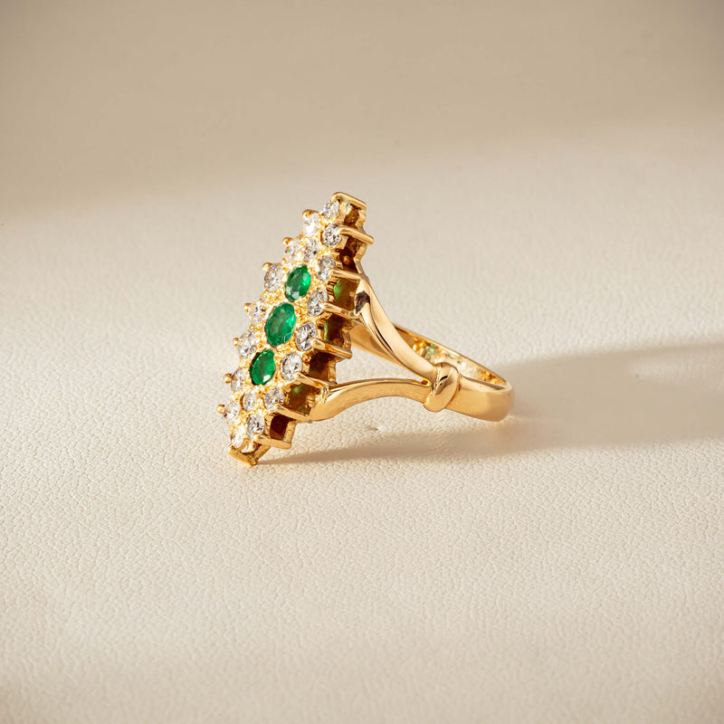 Deja Vu 18ct Yellow Gold Emerald & Diamond Cluster Ring - Ring - Walker & Hall