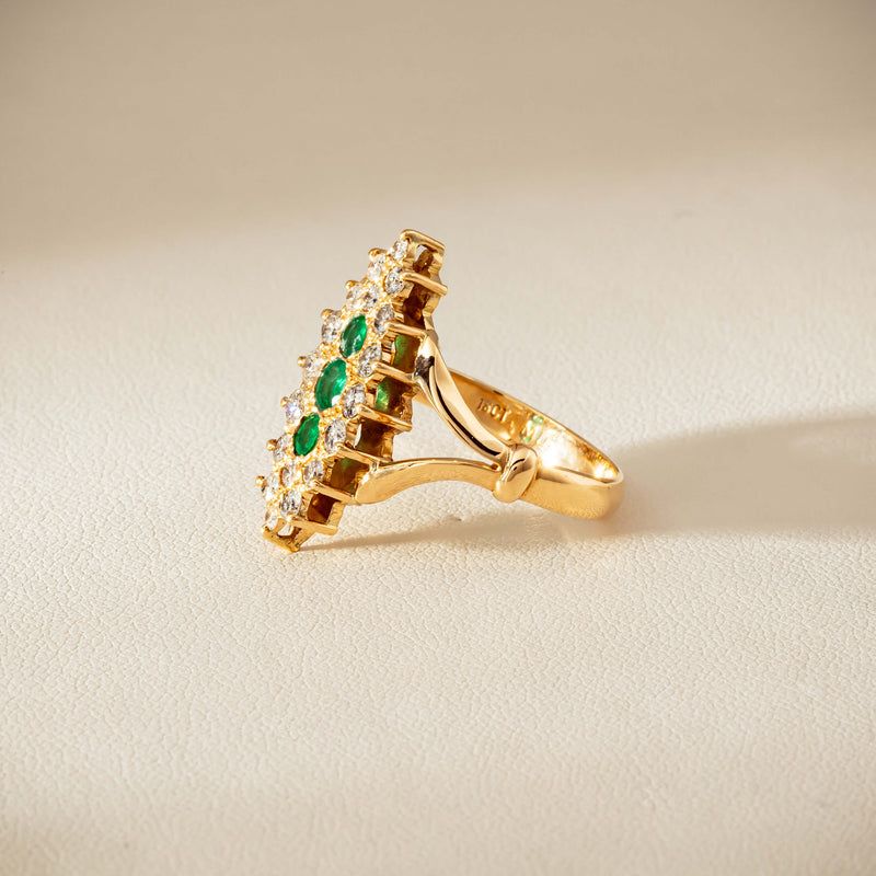 Deja Vu 18ct Yellow Gold Emerald & Diamond Cluster Ring - Ring - Walker & Hall