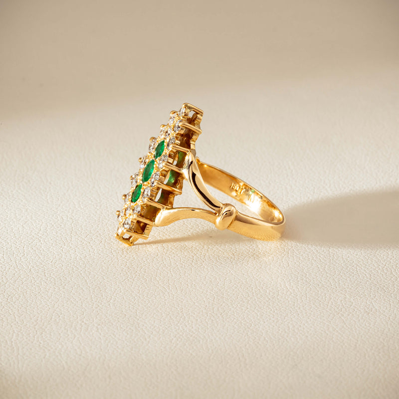 Deja Vu 18ct Yellow Gold Emerald & Diamond Cluster Ring - Ring - Walker & Hall
