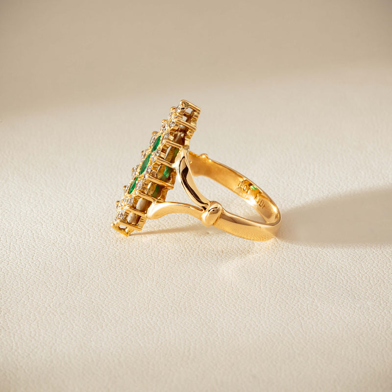 Deja Vu 18ct Yellow Gold Emerald & Diamond Cluster Ring - Ring - Walker & Hall