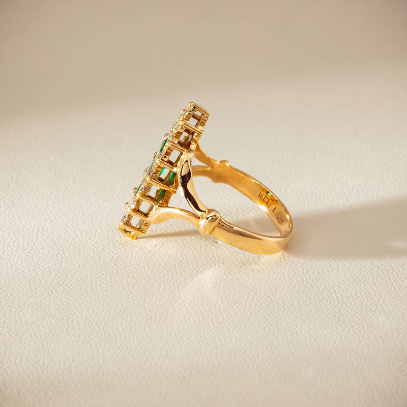 Deja Vu 18ct Yellow Gold Emerald & Diamond Cluster Ring - Ring - Walker & Hall