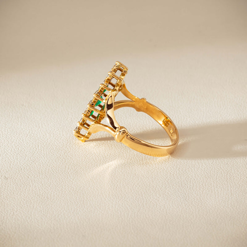 Deja Vu 18ct Yellow Gold Emerald & Diamond Cluster Ring - Ring - Walker & Hall
