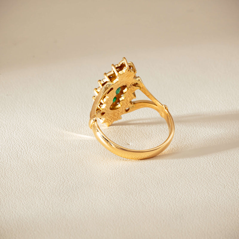 Deja Vu 18ct Yellow Gold Emerald & Diamond Cluster Ring - Ring - Walker & Hall