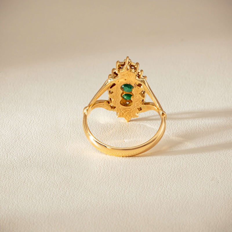 Deja Vu 18ct Yellow Gold Emerald & Diamond Cluster Ring - Ring - Walker & Hall