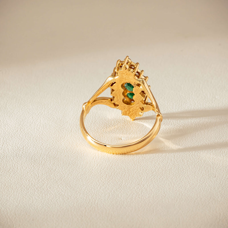 Deja Vu 18ct Yellow Gold Emerald & Diamond Cluster Ring - Ring - Walker & Hall